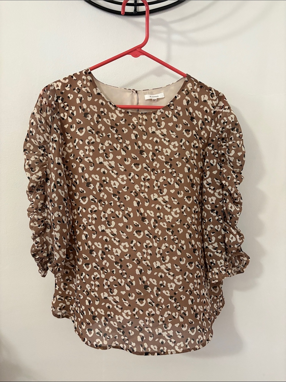 Pleione Chiffon Ruffle Sleeve Leopard Print Blouse - Brown